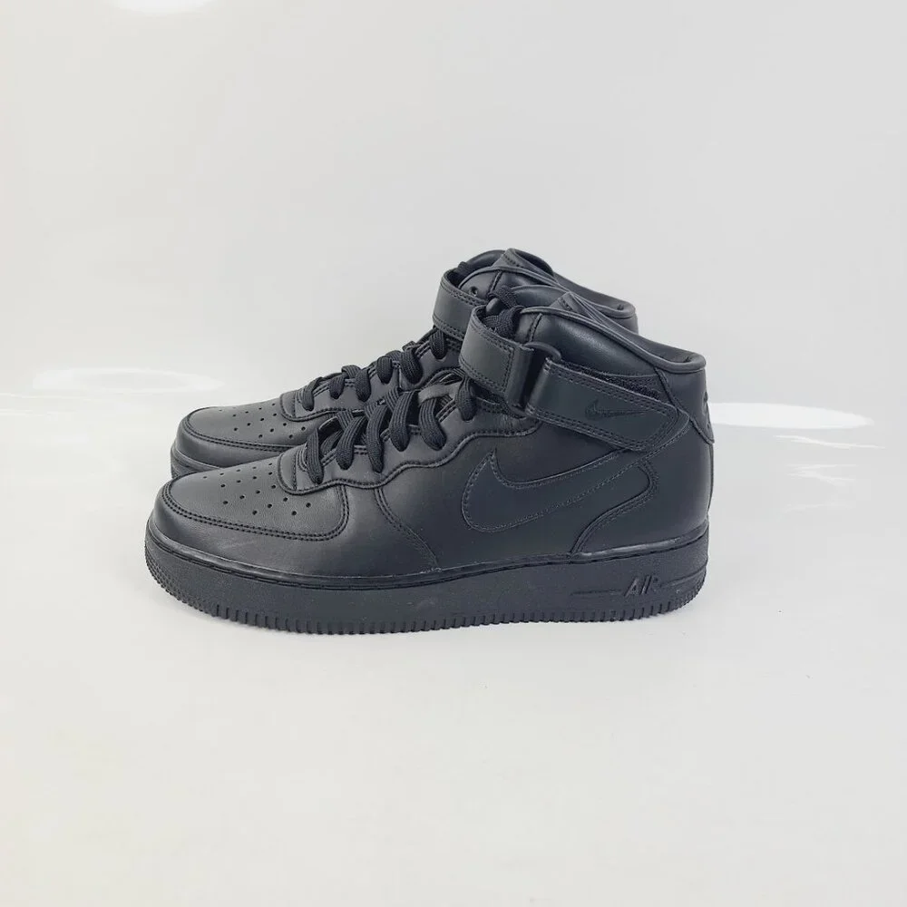 Nike Men's Black Air Force 1 Mid-Top Leather Low Top Athletic Sneaker Size 9 - Picture 2 of 7